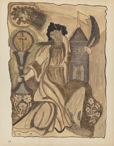 Plate 41: Saint Barbara: Fra porteføljen "Spanish Colonial Designs of New Mexico" av American 20th Century