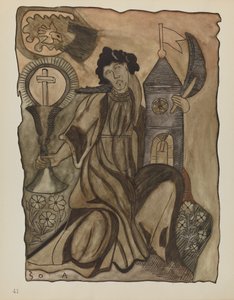 Plate 41: Saint Barbara: Fra porteføljen "Spanish Colonial Designs of New Mexico" av American 20th Century