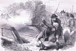 Death of Isaac Davis, illustrasjon fra Cassells History of the United States utgitt av Cassell, Petter & Galpin, ca. 1900 (litho)