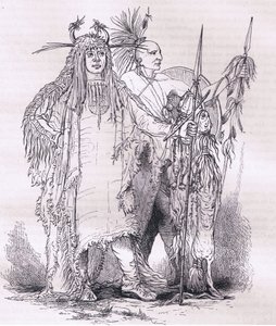 Gruppe av grenseindianere, illustrasjon fra Cassells History of the United States utgitt av Cassell, Petter & Galpin, ca. 1900 (litho) av American English school