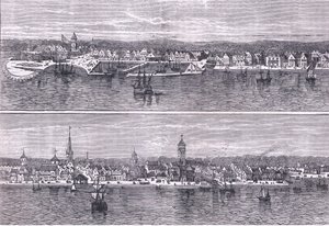 New York i midten av det nittende århundre, illustrasjon fra Cassells History of the United States utgitt av Cassell, Petter & Galpin, ca. 1900 (litho)