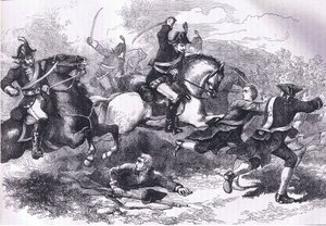 Rut of the lojale rekruttene, illustrasjon fra Cassells History of the United States utgitt av Cassell, Petter & Galpin, ca. 1900 (litho) av American English school