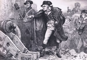 Washington ved beleiringen av Yorktown, illustrasjon fra Cassells History of the United States utgitt av Cassell, Petter & Galpin, ca. 1900 (litho) av American English school