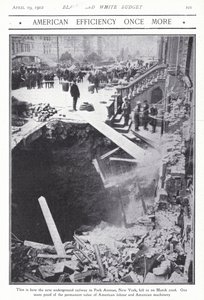 Kollaps av en del av T-banetunnelen på Park Avenue, New York City, USA, 22. mars 1902 (s/hvitt-bilde) av American Photographer (after)