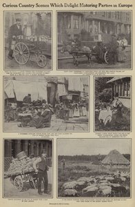 Nysgjerrige countryscener som gleder bilfester i Europa (s/hvitt-bilde) av American Photographer (after)