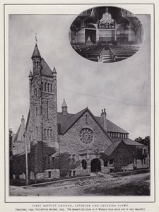 Jamestown, NY: First Baptist Church, eksteriør og interiørutsikt (s/hvitt-bilde) av American Photographer (after)