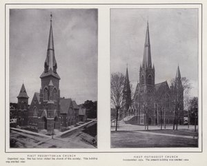 Jamestown, NY: First Presbyterian Church; First Methodist Church (s/hvitt bilde) av American Photographer (after)
