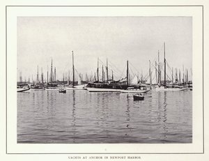Newport, Rhode Island: Yachts at Anchor i Newport Harbor (s/hvitt bilde) av American Photographer (after)