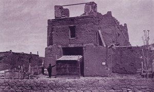 Old Church of San Miguel, Santa Fe, NM, bygget av Adobe i 1550 (s/hvitt-bilde) av American Photographer (after)