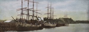 Oregon: Seilskip ved anker i Portland Harbor (bilde) av American Photographer (after)