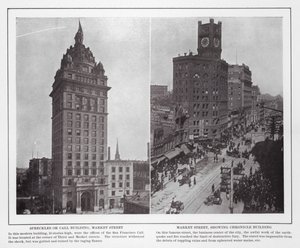 San Francisco: Spreckles or Call Building, Market Street; Market Street, som viser Chronicle Building (s/hvitt-bilde) av American Photographer (after)
