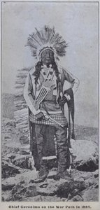 Apache-sjefen Geronimo på krigsstien i 1885 (s/hvitt-bilde)