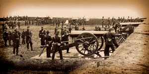 1st Connecticut Heavy Artillery bemanningskanoner i Fort Richardson, sent i 1861