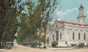 Miami, Florida, ca. 1925: Gatebilde som viser den presbyterianske kirke (fargebilde) av American Photographer
