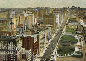 Michigan Boulevard, ser nordover, sett fra fly (farget bilde) av American Photographer