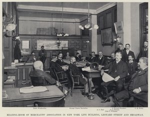 Reading-Room of Merchants' Association i New York Life Building, Leonard Street og Broadway (s/hv-bilde) av American Photographer