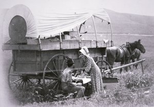 Typisk pioners dekket vogn (s/hv-bilde) av American Photographer
