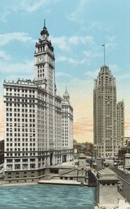 Wrigley Building og Tribune Tower (farget bilde) av American Photographer