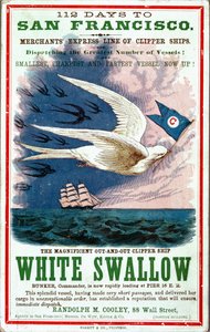112 Days to San Francisco plakatreklame Merchants Express Line of Clipper Ships, White Swallow