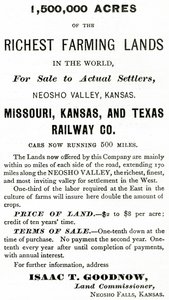 1 500 000 dekar av de rikeste jordbruksland i verden, i Neosho Valley, Kansas, annonse fra Appletons Journal, 4. mai 1872 av American School