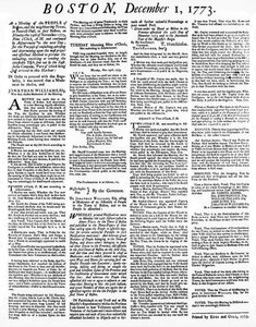 En Broadside-avis som beskriver begivenhetene under Boston Tea Party, desember 1773 (trykk)