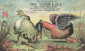 A Fowl Blow, annonse for Thos. Hersom & Cos beste såpe, ca. 1880 av American School
