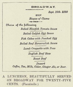 En lunsj, vakkert servert på Broadway for Twenty-Five Cents, Faksimile (litho) av American School