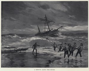 En redning langs sundet (litho) av American School