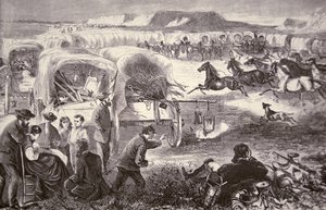 Et vogntog ble dannet til en innhegning på Oregon Trail av American School
