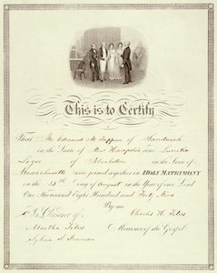 En vigselsattest fra 1849 av American School