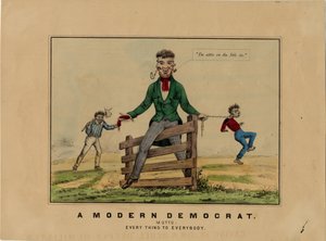 En moderne demokrat: motto: alt til alle, signert på stein: HAP, publisert i Dubuque, Iowa, ca. 1860 av American School
