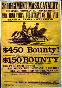 En rekrutteringsplakat for 3rd Regiment, Massachusetts Cavalry, 1863-65
