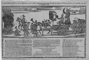 En representasjon av figurene som ble utstilt og paradert gjennom gatene i Philadelphia lørdag 30. september 1780 av American School