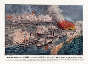 Admiral Farraguts flåte engasjerer opprørsbatteriene ved Port Hudson, 14. mars av American School