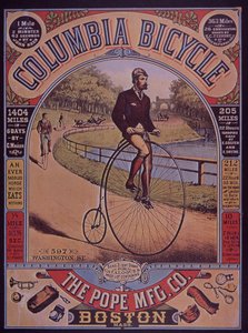 Annonse for Columbia Penny-Farthing sykkel, Boston, USA av American School