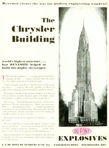 Annonse med The Chrysler Building, fra DuPont Magazine, mai 1930 av American School