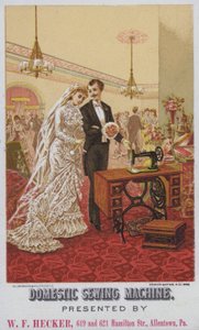 Annonse for innenlandske symaskiner (chromolitho) av American School