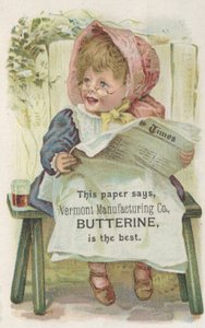 Annonse for Vermont Manufacturing Co. Butterine, ca. 1880 av American School