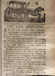 Annonse for New Line Dispatch, fra The New York Journal & Patriotic Register, 6. april, 1793 (trykk) av American School