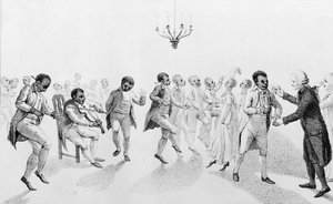 Afroamerikanere på ball med guvernør John Hancock (1737-93) fra The Echo, med andre dikt av Richard Alsop (1761-1815) 1807 av American School