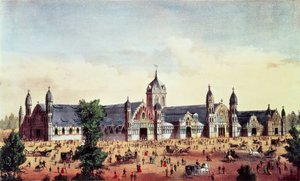 Agricultural Hall, Grand United States Centennial Exhibition, Fairmount Park, Philadelphia, pub. av Currier und Ives, 1876 av American School