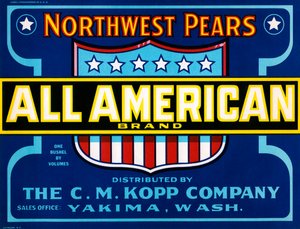 Fruktkasseetikett av amerikansk merke, ca. 1920 (litografi) av American School