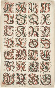 Alfabet, Fraktur-maleri, ca.1825-50 av American School