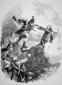 Den amerikanske generalen Anthony Wayne fanget den britiske høyborgen ved Stony Point med et vågalt bajonettangrep i juli 1779 (litho) av American School