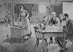Amerikansk gård (gravering) av American School