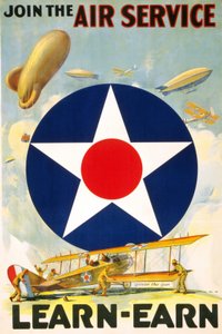 Amerikansk plakat "Join the Air Service Learn - earn."" redigert mellom 1917 og 1920. av American School