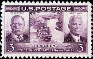 Amerikansk frimerke på 25-årsjubileet for Panamakanalen av American School