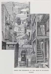 Blant leiegårdene på baksiden av Mulberry Street (litho) av American School