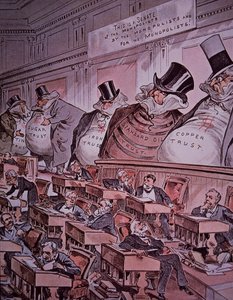 Anti-trust tegneserie av "sjefer i Senatet" av American School