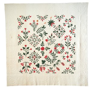 Applikasjon og brodert hage botanisk albumteppe av American School